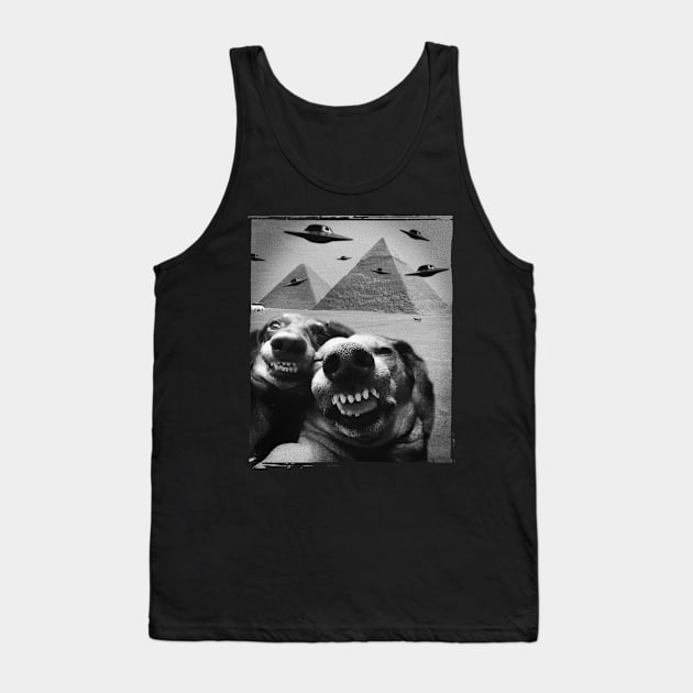 Funny Dog Selfie Alien UFO Invasion Pyramid Egypt Giza Meme Tank Top by Kushteez